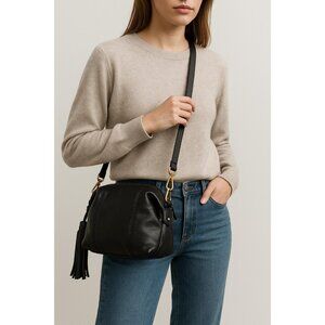 Madewell Black Leather Crossbody Bag Tassel Adjustable Strap Brass Hardware